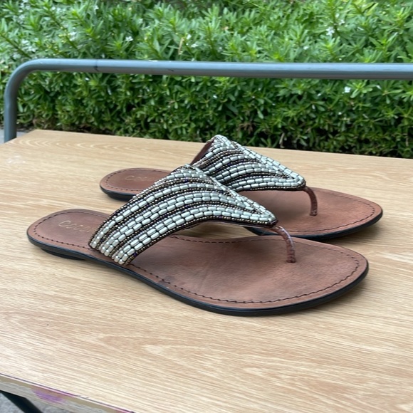 Coconuts Leather Beaded Brown and Beige Sandals Size 9 - Picture 3 of 10